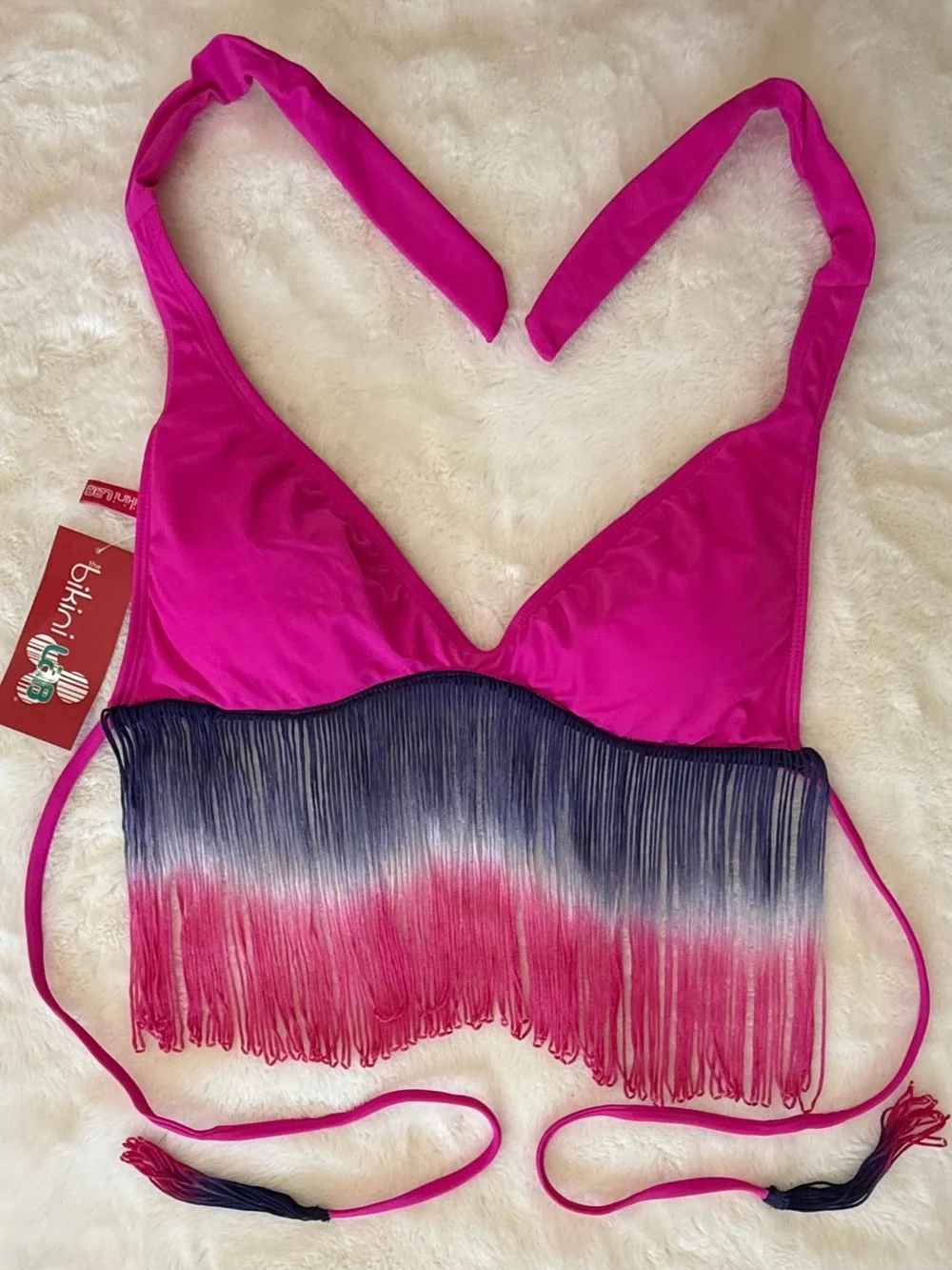 NWT The Bikini Lab Fringe Bralette Bikini Top Pink Purple Size Large
